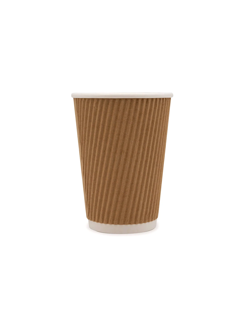 500x 12oz Recyclable Kraft Ripple Disposable Paper Coffee Hot Drink Cups