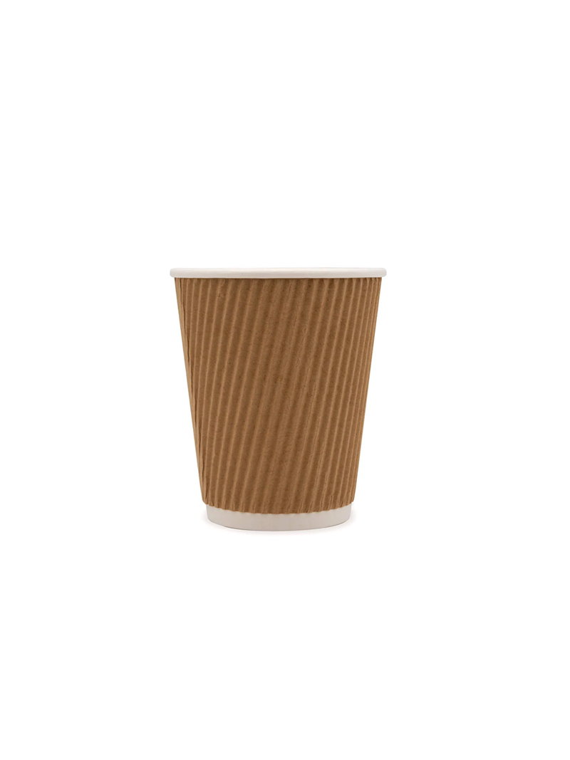 500x 8oz Recyclable Kraft Ripple Disposable Paper Coffee Hot Drink Cups